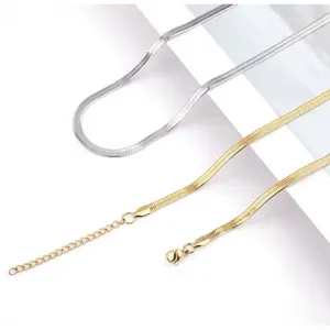 3mm Gold Herringbone Necklace | Gold Plated Sterling Silver‎ thumbnail 11