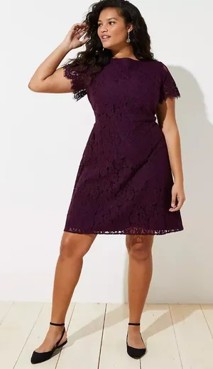NWT Ann Taylor LOFT Womens Plus Size 18 Purple Lace Mini Flare Dress NEW thumbnail 1