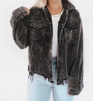 POL Distressed Black Corduroy Trucker Jacket Size Medium thumbnail 1