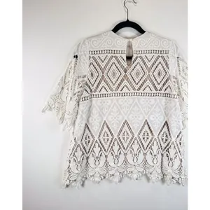 Hunter Bell Womens Top White Crochet Lace Overlay 3/4 Sleeve Blouse Size 4 thumbnail 9