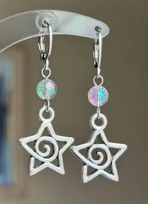 Handmade funky grunge y2k swirl star dangle earrings 🌙🌀 thumbnail 1