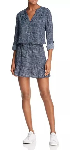 Joie Women’s Soft Acey Printed Roll Tab Mini Dress Navy/White XS thumbnail 1