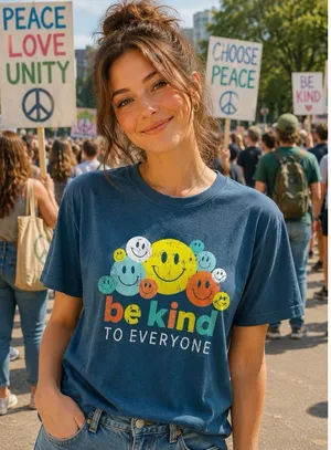 Be Kind To Everyone Smiley Face Graphic Tee Blue Bella Canvas Unisex Size Large thumbnail 1