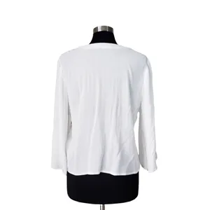 Lush Clothing Boho Peasant Blouse White Blue Embroidered Lace Up Bell Sleeve Top Womens L thumbnail 4