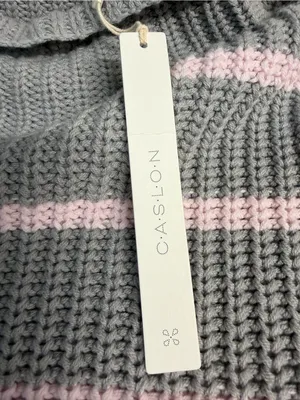 Cozy Striped knit sweater Caslon pink grey large cotton blend soft girl FLAWS thumbnail 10