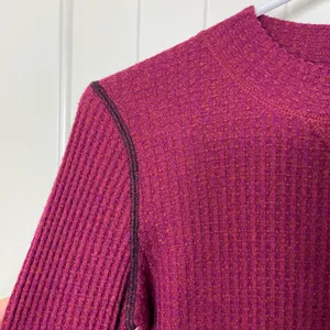EUC Free People women’s wine mountaineer cuff thermal laced flare‎ top small thumbnail 2