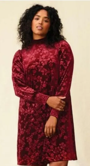 Matilda Jane 21Y Melanie Velour Long Sleeve Holiday Dress‎ Burgundy Floral Small thumbnail 1