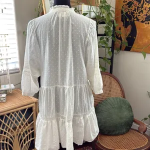 Anthropologie Vicenza Ivory Lace Swiss Dot Cotton Boho Hippie Tunic Mini Dress thumbnail 3