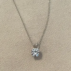 White sapphire solitaire necklace sterling silver thumbnail 5