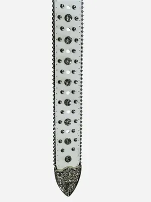 White Rhinestone Belt Studded Western Silver Buckle Cross Detail thumbnail 10