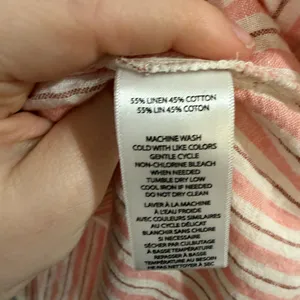 beachlunchlounge Pink and White Striped Button-Down Shirt Linen Blend thumbnail 6
