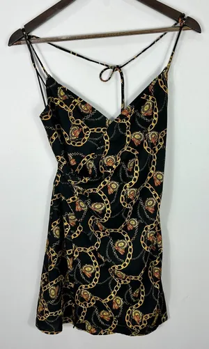 ASTR the Label Chain Reaction Black‎ and Gold Chain Print Mini Dress Womens XS thumbnail 1
