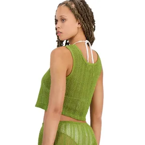 NWT Miken Womens Crochet Cover Up Tank I2417K711 Woodbine Green L thumbnail 2