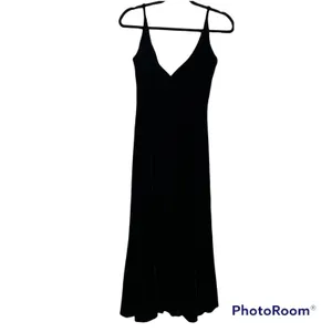 Vintage 90s Size 2 Dress Whimsigoth Velvet Button Up Black Midi Fit Flare Grunge thumbnail 2