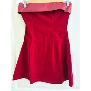 Strapless Velvet‎ Mini Dress Womens Burgundy Excellent Satin Trim Bodycon Party thumbnail 2