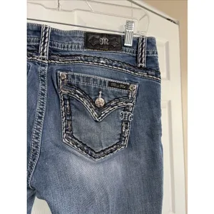 Miss Me Mid Rise Slim Bootcut Womens Size 31 Blue Jeans Y2K Embellished Denim thumbnail 3
