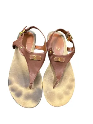 Ralph Lauren Lauren Kacy womens brown faux leather thong sandals sz 7.5B SK10663 thumbnail 9