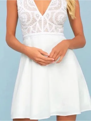 NWT Lulus Florentia White Crochet Skater Mini Dress - Size: Large thumbnail 9