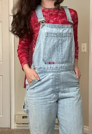 true 90s M vintage ETHYL Light wash denim overalls relaxed fit Cargo Workwear thumbnail 1