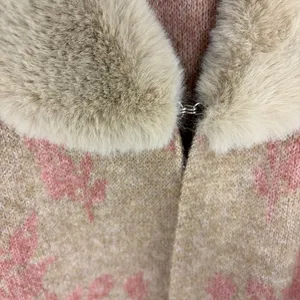 Happily Grey Long Cardigan Faux Fur Neckline Pink Tan Elevated Indie Glam Large thumbnail 7