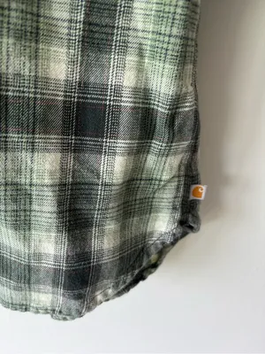 Carhartt Relaxed Fit Flannel Hooded Green White Plaid Button Front Shirt thumbnail 4