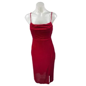 NEW Windsor Red Sleeveless Cowl Neck Glitter Cami Slit Tank Slip Midi Dress S thumbnail 2