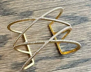BaubleBar Gold Pavé Double Helix Cuff Bracelet thumbnail 1