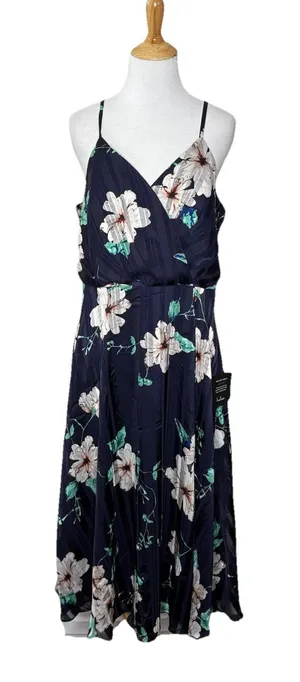 Lulus All About Love Navy Blue White Floral Print Textured Midi Dress Size XL thumbnail 1
