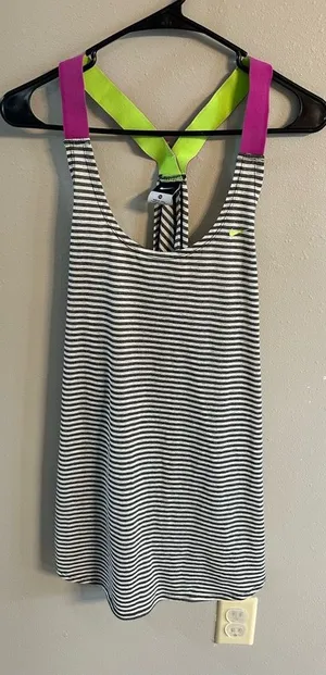 🔴Nike Striped Tank Top - Black, White, Lime, Magenta thumbnail 1