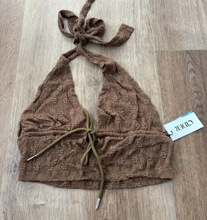 Cider Brown Stretch Halter Bralette  thumbnail 1