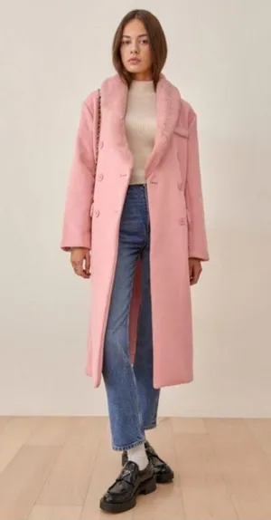 💕REFORMATION💕 Lester Coat ~ Faux Fur Shawl Collar Double Breasted Pink S NWT thumbnail 1