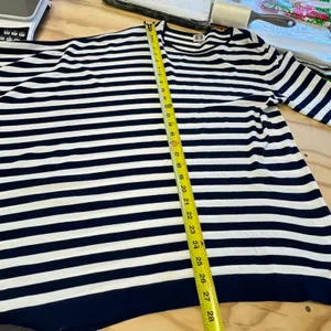 Anne Klein Navy White Striped Asymmetrical Hem Knit Sweater Top Large Coastal thumbnail 11