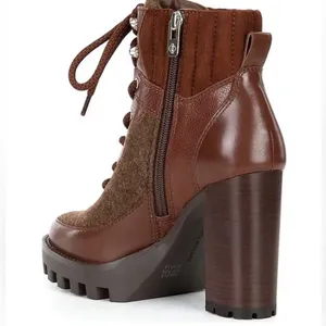 New! Antonio Melani - Penn Leather And Fabric Platform Lug Sole Booties‎ Sz 7.5 thumbnail 3