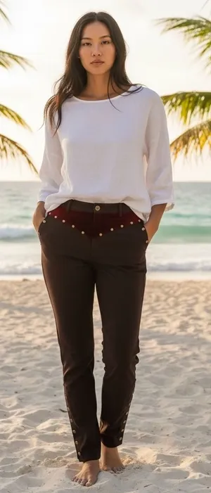 Unique Vintage Brown Velvet Studded Western Style Pants XL 14‎ thumbnail 1