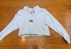 💜adidas White Cropped Quarter-Zip Hoodie thumbnail 1