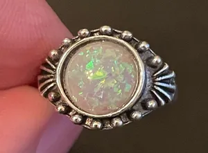 Vintage simulated opal silver plated ring size 6.75 thumbnail 5