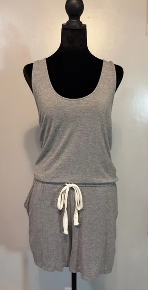 Aerie Gray Knit Romper Twist Back Drawstring Waist Lounge Size XS thumbnail 1