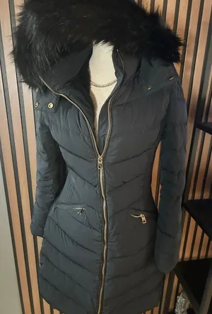 Zara black winter coat with hoodie size small jacket filled with down feathers thumbnail 1
