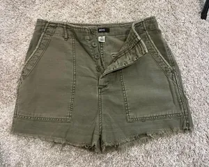 BDG Vintage Y2K Green Cargo Button Up Cut Off Shorts thumbnail 1