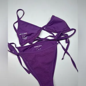 PacSun Purple Textured Triangle String Bikini thumbnail 4