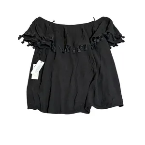 NWT Velvet Black Blouse Teasels Off-Shoulder Bohemian Crop‎ Size Medium thumbnail 4