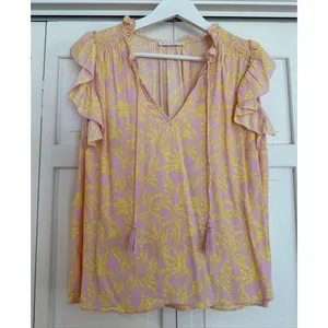 Karlie pink and yellow ruffle sleeve tassel tie top large thumbnail 2