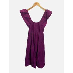 Amadi‎ Tiered Midi Dress Womens M Purple Ruffle Sleeve Button Front Cottagecore thumbnail 5
