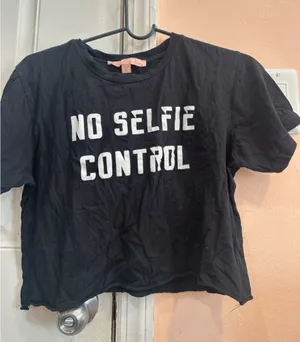 Rebellious One Black "No Selfie Control" Cropped Tee thumbnail 1