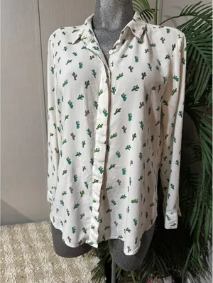 Per Se white button-down Western shirt with cactus print  Size XL thumbnail 2