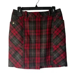 Eddie Bauer Women's Red Plaid Wool Blend Mini‎ Skirt Knee Length Academia Twee 8 thumbnail 1