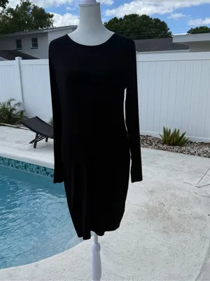 Lulu's Black Long Sleeve Crewneck Sheath Dress Size Medium thumbnail 2