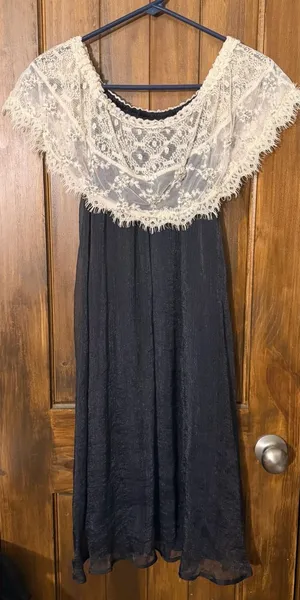Altar’d State Off-Shoulder Black Dress with Ivory Lace Overlay thumbnail 1