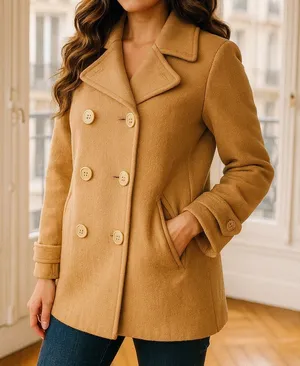 Britches For Women Camel Wool Double Breasted Peacoat thumbnail 1