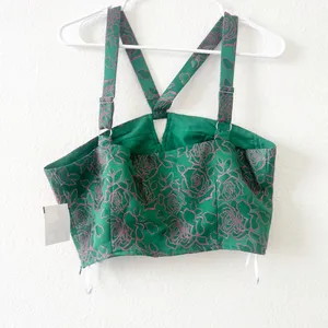 NEW Lulus Pink Green Floral Bustier Crop Blouse Top‎ Size M thumbnail 7